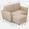 Divano 152x85cm design a due posti piccolo con pouf e stoffa idrorepellente beige DI37