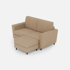 Divano 152x85cm design a due posti piccolo con pouf e stoffa idrorepellente beige DI37