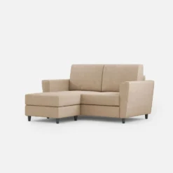 Divano 152x85cm design a due posti piccolo con pouf e stoffa idrorepellente beige DI37