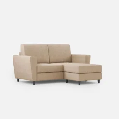 Divano 152x85cm design a due posti piccolo con pouf e stoffa idrorepellente beige DI37