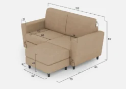 Divano 152x85cm design a due posti piccolo con pouf e stoffa idrorepellente beige DI37