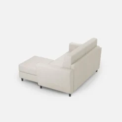 Divano 152x85cm design a due posti piccolo con pouf e stoffa idrorepellente bianco latte DI37