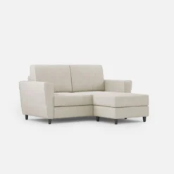 Divano 152x85cm design a due posti piccolo con pouf e stoffa idrorepellente bianco latte DI37