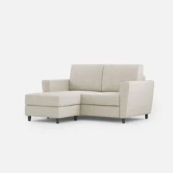 Divano 152x85cm design a due posti piccolo con pouf e stoffa idrorepellente bianco latte DI37