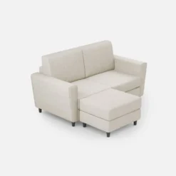 Divano 152x85cm design a due posti piccolo con pouf e stoffa idrorepellente bianco latte DI37