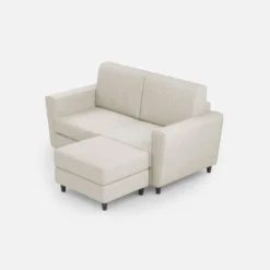 Divano 152x85cm design a due posti piccolo con pouf e stoffa idrorepellente bianco latte DI37