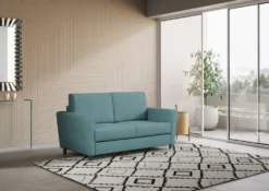 Divano 152x85cm design a due posti piccolo con stoffa idrorepellente blu petrolio DI34