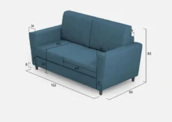 Divano 152x85cm design a due posti piccolo con stoffa idrorepellente blu avio DI34