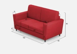 Divano 152x85cm design a due posti piccolo con stoffa idrorepellente rosso DI34