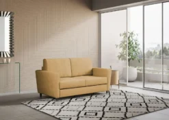Divano 152x85cm design a due posti piccolo con stoffa idrorepellente ocra DI34