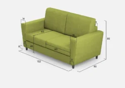 Divano 152x85cm design a due posti piccolo con stoffa idrorepellente verde DI34