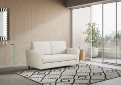 Divano 152x85cm design a due posti piccolo con stoffa idrorepellente bianco latte DI34