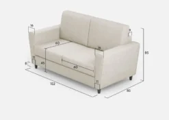 Divano 152x85cm design a due posti piccolo con stoffa idrorepellente bianco latte DI34