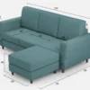 Divano 212x85cm design a tre posti con piedini in legno e pouf idrorepellente blu petrolio DI39