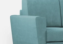Divano 212x85cm design a tre posti con piedini in legno e pouf idrorepellente blu petrolio DI39