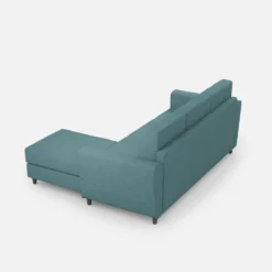 Divano 212x85cm design a tre posti con piedini in legno e pouf idrorepellente blu petrolio DI39