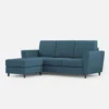 Divano 212x85cm design a tre posti con piedini in legno e pouf idrorepellente blu avio DI39