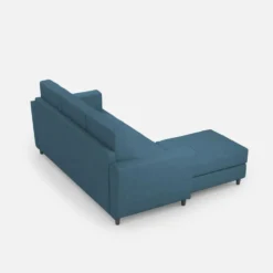 Divano 212x85cm design a tre posti con piedini in legno e pouf idrorepellente blu avio DI39