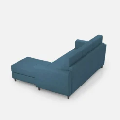 Divano 212x85cm design a tre posti con piedini in legno e pouf idrorepellente blu avio DI39