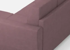 Divano 212x85cm design a tre posti con piedini in legno e pouf idrorepellente prugna DI39