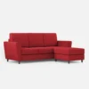Divano 212x85cm design a tre posti con piedini in legno e pouf idrorepellente rosso DI39