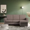 Divano 212x85cm design a tre posti con piedini in legno e pouf idrorepellente talpa DI39