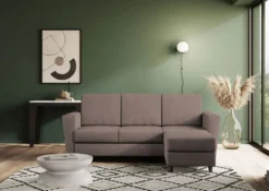 Divano 212x85cm design a tre posti con piedini in legno e pouf idrorepellente talpa DI39
