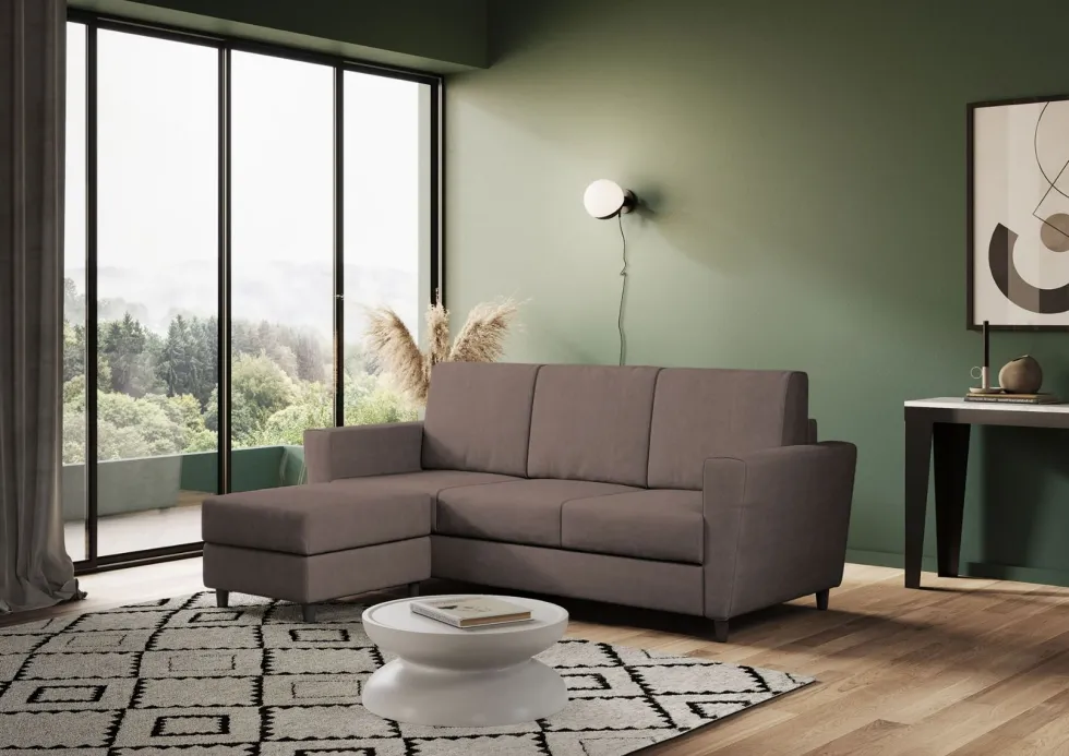 Divano 212x85cm design a tre posti con piedini in legno e pouf idrorepellente talpa DI39