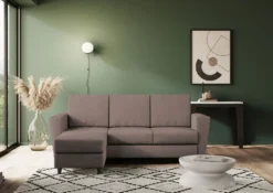Divano 212x85cm design a tre posti con piedini in legno e pouf idrorepellente talpa DI39