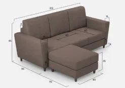Divano 212x85cm design a tre posti con piedini in legno e pouf idrorepellente talpa DI39