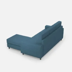 Divano 208x85cm design a tre posti con bracciolo moderno quadrato e pouf blu avio DI17