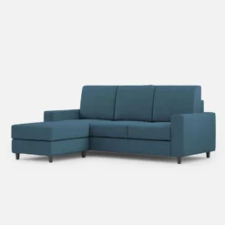 Divano 208x85cm design a tre posti con bracciolo moderno quadrato e pouf blu avio DI17