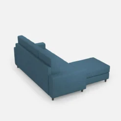 Divano 208x85cm design a tre posti con bracciolo moderno quadrato e pouf blu avio DI17