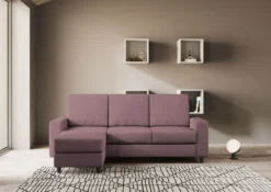 Divano 208x85cm design a tre posti con bracciolo moderno quadrato e pouf prugna DI17