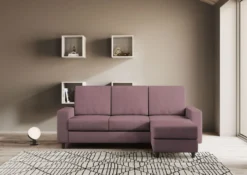 Divano 208x85cm design a tre posti con bracciolo moderno quadrato e pouf prugna DI17
