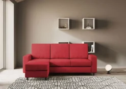 Divano 208x85cm design a tre posti con bracciolo moderno quadrato e pouf rosso DI17