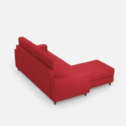 Divano 208x85cm design a tre posti con bracciolo moderno quadrato e pouf rosso DI17