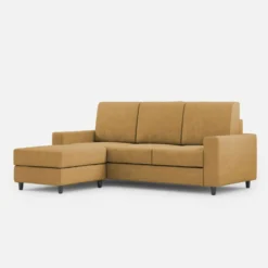 Divano 208x85cm design a tre posti con bracciolo moderno quadrato e pouf ocra DI17