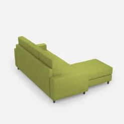 Divano 208x85cm design a tre posti con bracciolo moderno quadrato e pouf verde DI17