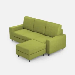 Divano 208x85cm design a tre posti con bracciolo moderno quadrato e pouf verde DI17