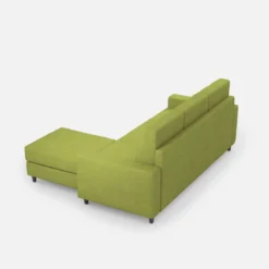 Divano 208x85cm design a tre posti con bracciolo moderno quadrato e pouf verde DI17