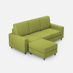 Divano 208x85cm design a tre posti con bracciolo moderno quadrato e pouf verde DI17