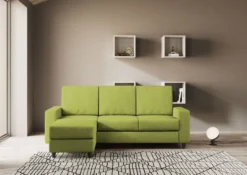 Divano 208x85cm design a tre posti con bracciolo moderno quadrato e pouf verde DI17