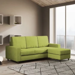 Divano 208x85cm design a tre posti con bracciolo moderno quadrato e pouf verde DI17