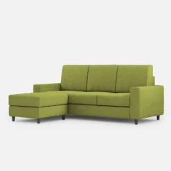 Divano 208x85cm design a tre posti con bracciolo moderno quadrato e pouf verde DI17