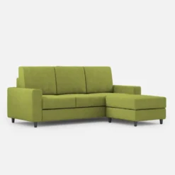 Divano 208x85cm design a tre posti con bracciolo moderno quadrato e pouf verde DI17