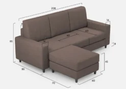 Divano 208x85cm design a tre posti con bracciolo moderno quadrato e pouf talpa DI17