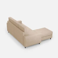 Divano 208x85cm design a tre posti con bracciolo moderno quadrato e pouf beige DI17