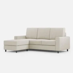 Divano 208x85cm design a tre posti con bracciolo moderno quadrato e pouf bianco latte DI17