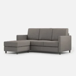 Divano 198x85cm design a tre posti comodo con pouf tessuto idrorepellente grigio DI28